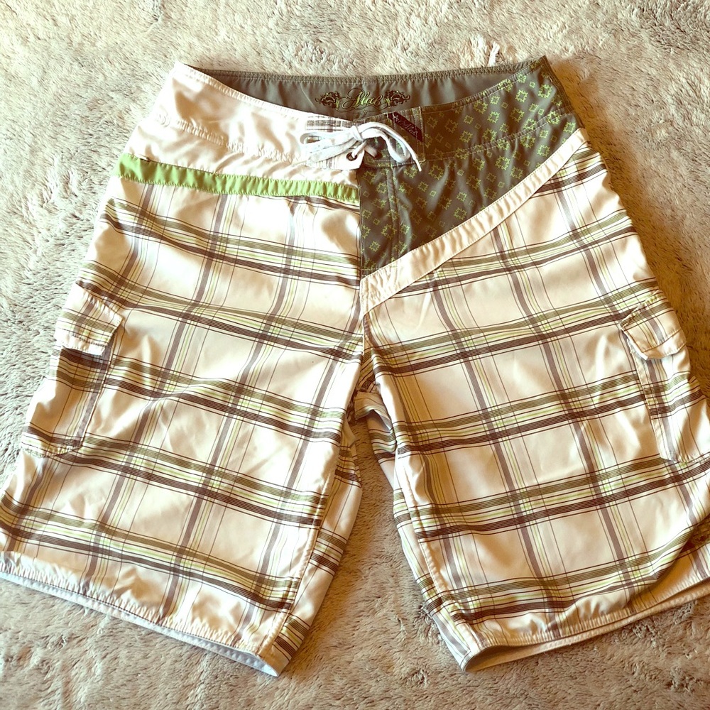 Plaid board shorts with liner!